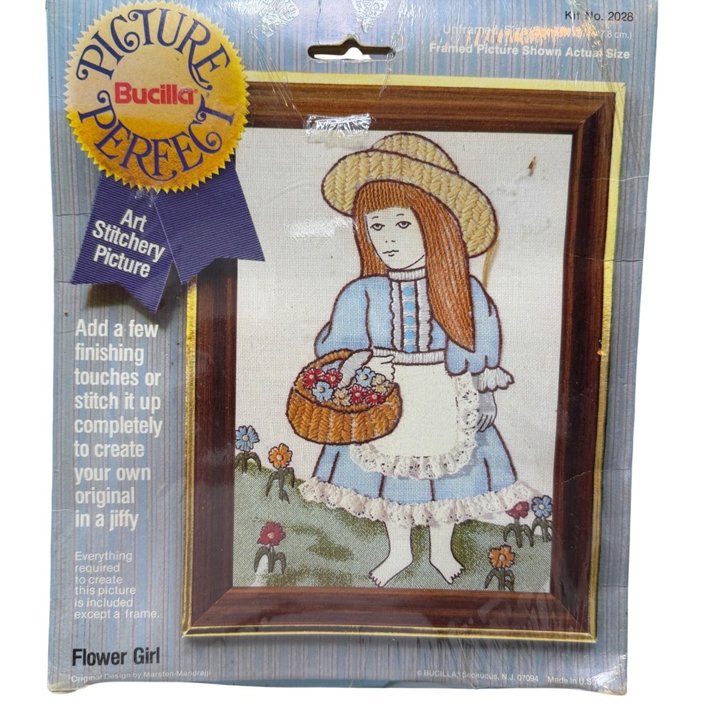 Vintage‎ Bucilla Picture Perfect Flower Girl Art Stitchery Kit #2028 New Sealed